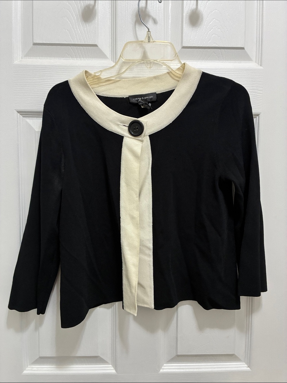 Y2K CABLE & GAUGE Black & Cream Knit Contrast Collar Button-Front Cardigan S